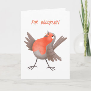 Cute singing robin bird cartoon card