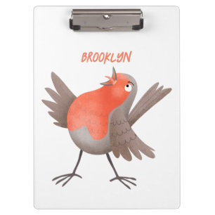 Cute singing robin bird cartoon clipboard
