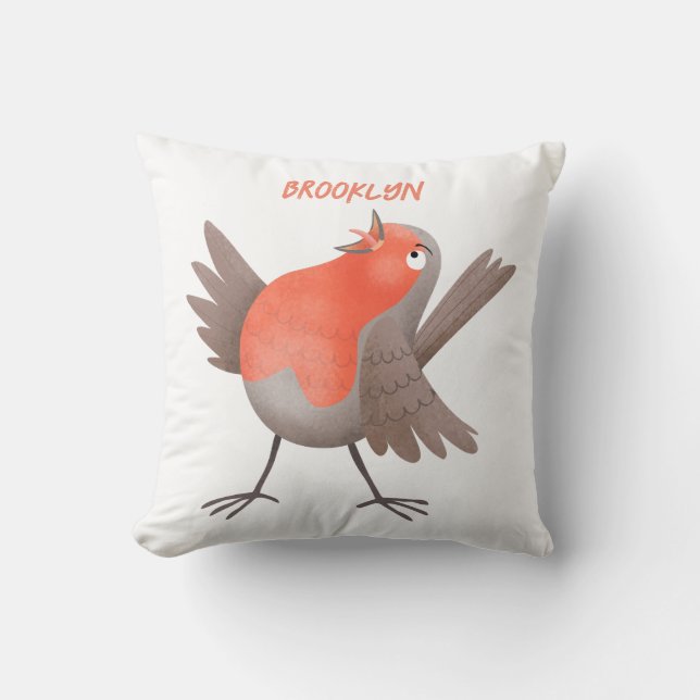 Cute singing robin bird cartoon cushion (Front)
