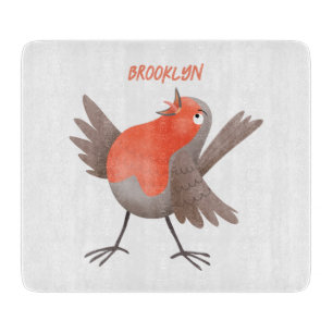Cute singing robin bird cartoon cutting board