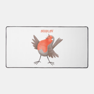 Cute singing robin bird cartoon desk mat
