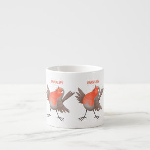 Cute singing robin bird cartoon  espresso cup