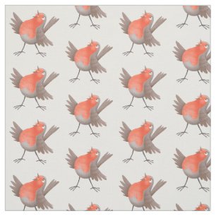 Cute singing robin bird cartoon fabric