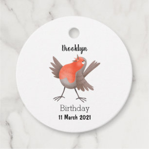 Cute singing robin bird cartoon favour tags