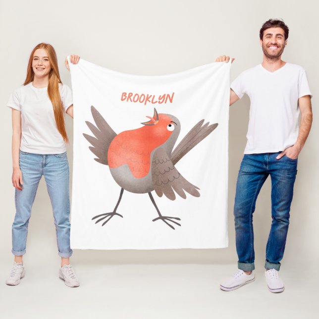 Cute singing robin bird cartoon  fleece blanket (In Situ)