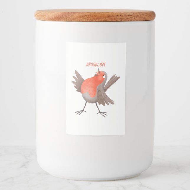 Cute singing robin bird cartoon food label (Front)