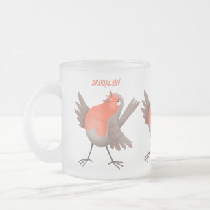 Cute singing robin bird cartoon frosted glass coffee mug