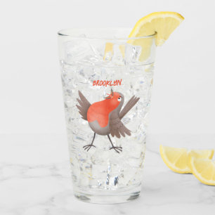 Cute singing robin bird cartoon glass