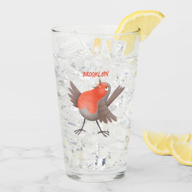 Cute singing robin bird cartoon  glass (Back Ice)