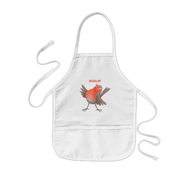 Cute singing robin bird cartoon  kids apron (Front)
