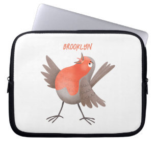 Cute singing robin bird cartoon laptop sleeve