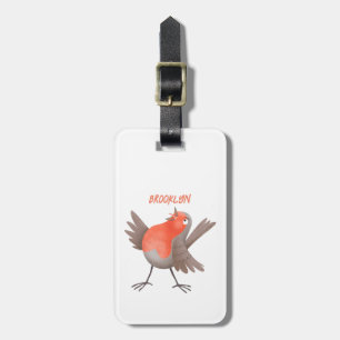 Cute singing robin bird cartoon luggage tag