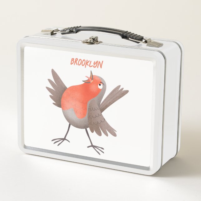 Cute singing robin bird cartoon  metal lunch box (Front)