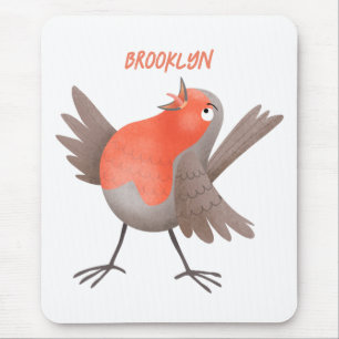 Cute singing robin bird cartoon  mouse mat