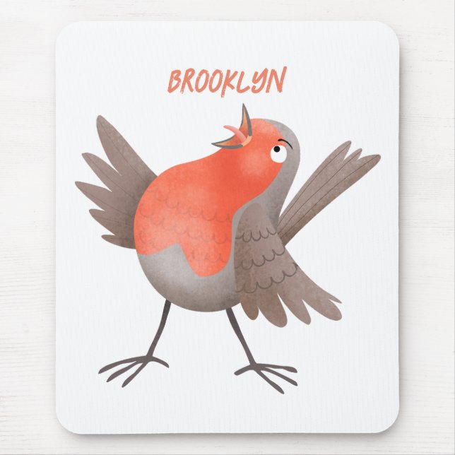 Cute singing robin bird cartoon  mouse mat (Front)