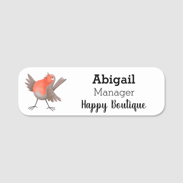 Cute singing robin bird cartoon name tag (Front)
