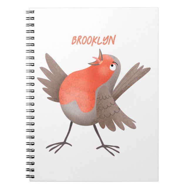 Cute singing robin bird cartoon notebook (Front)