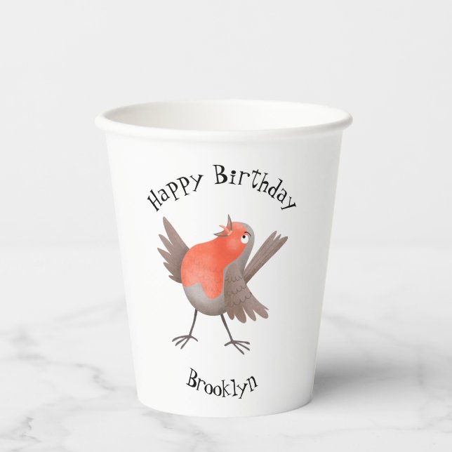 Cute singing robin bird cartoon paper cups (Front)