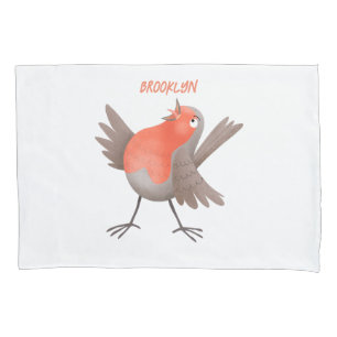 Cute singing robin bird cartoon pillowcase