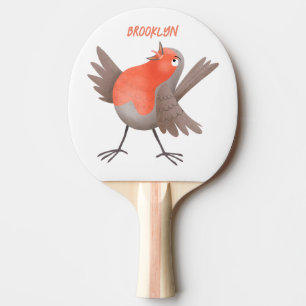 Cute singing robin bird cartoon ping pong paddle
