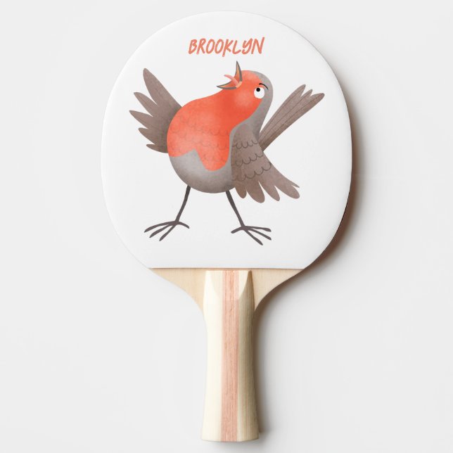 Cute singing robin bird cartoon ping pong paddle (Front)