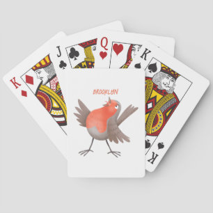 Cute singing robin bird cartoon playing cards
