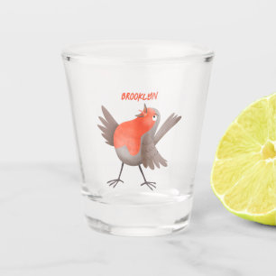 Cute singing robin bird cartoon shot glass