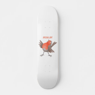 Cute singing robin bird cartoon skateboard