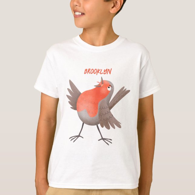 Cute singing robin bird cartoon T-Shirt (Front)