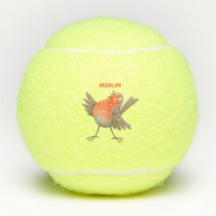 Cute singing robin bird cartoon tennis balls
