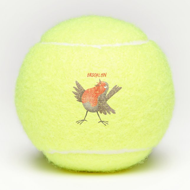 Cute singing robin bird cartoon tennis balls (Front)