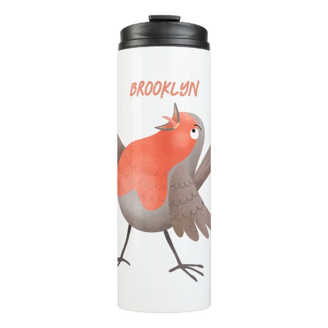 Cute singing robin bird cartoon thermal tumbler (Front)