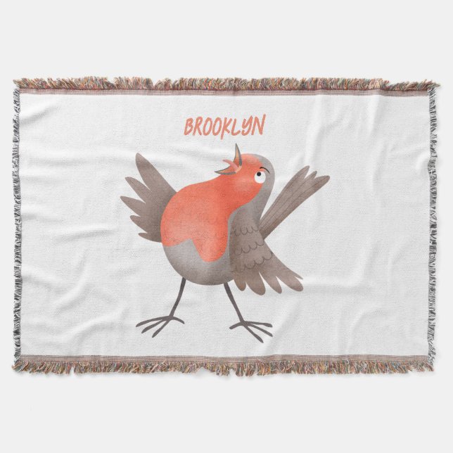 Cute singing robin bird cartoon throw blanket (Front)