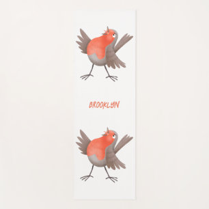 Cute singing robin bird cartoon yoga mat