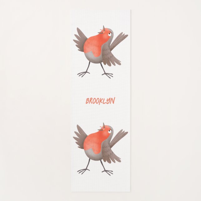 Cute singing robin bird cartoon yoga mat (Front)