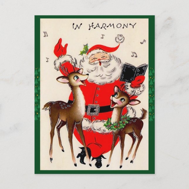 Cute Singing Santa Christmas Postcard (Front)