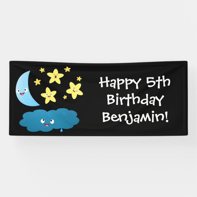 Cute singing stars, moon and cloud cartoon banner (Horizontal)
