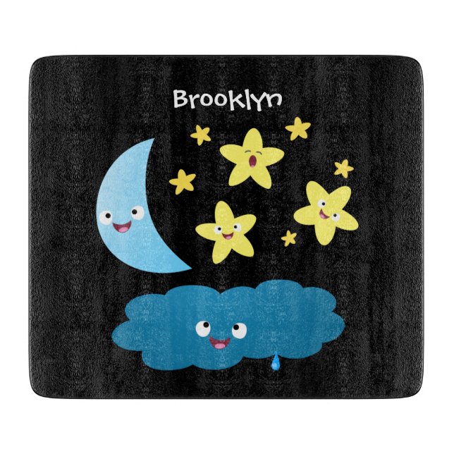 Cute singing stars, moon and cloud cartoon cutting board (Front)