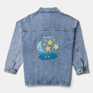 Cute singing stars, moon and cloud cartoon denim jacket
