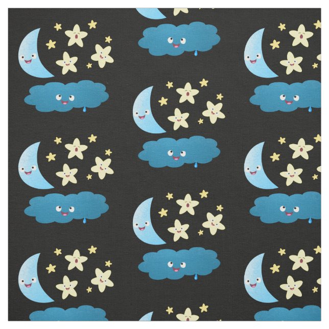 Cute singing stars, moon and cloud cartoon fabric (Swatch)