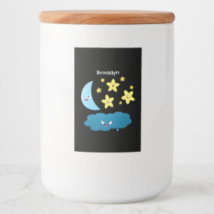 Cute singing stars, moon and cloud cartoon food label
