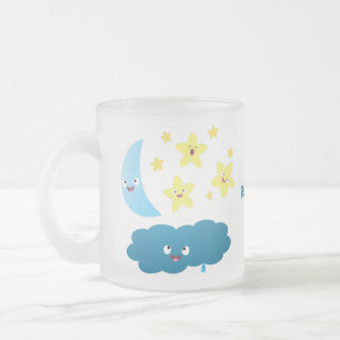 Cute singing stars, moon and cloud cartoon frosted glass coffee mug