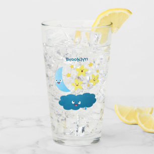 Cute singing stars, moon and cloud cartoon glass