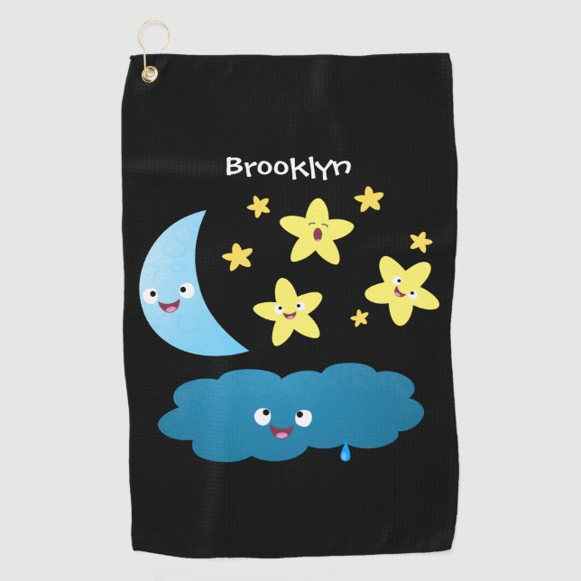 Cute singing stars, moon and cloud cartoon golf towel (Front)