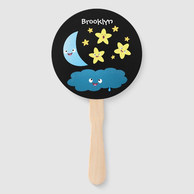 Cute singing stars, moon and cloud cartoon hand fan (Front)