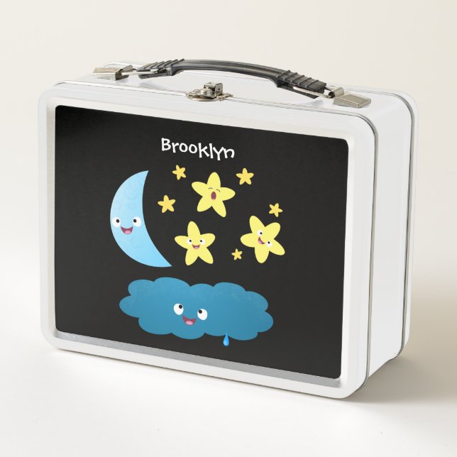 Cute singing stars, moon and cloud cartoon metal lunch box (Front)
