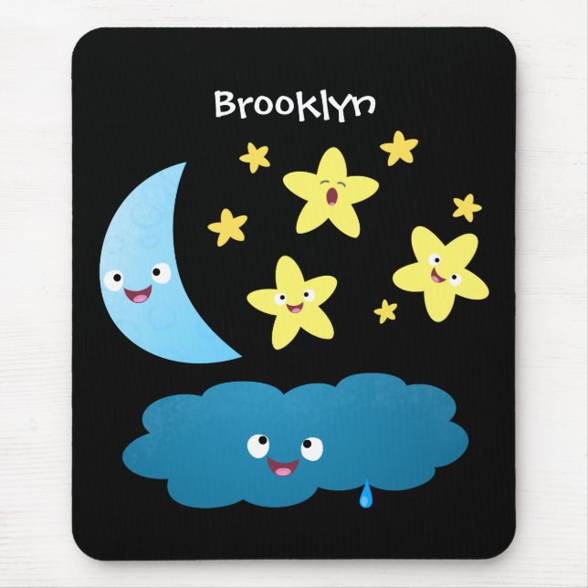 Cute singing stars, moon and cloud cartoon mouse mat (Front)