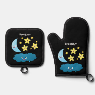 Cute singing stars, moon and cloud cartoon oven mitt & pot holder set