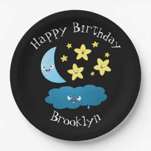 Cute singing stars, moon and cloud cartoon paper plate