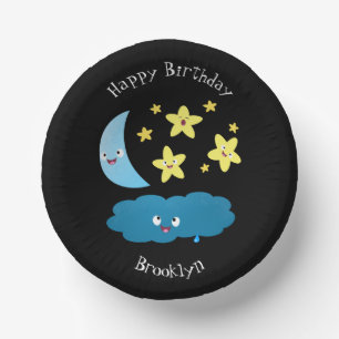 Cute singing stars, moon and cloud cartoon paper plate